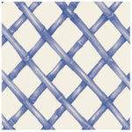 The Lattice Napkin Collection by Hester & Cook features a blue bamboo lattice design on an off-white background, adding chic style to your tabletop—ideal for elegant cocktail napkins or placemats.