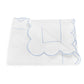 Butterfield Bedding Collection blanket by Matouk, featuring scallop-edged detailing and light blue trim, displayed folded on a white background.