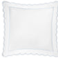 The Butterfield Bedding Collection pillow by Matouk features a white square design with scalloped edges and a delicate light blue border, evoking the elegance of luxurious Egyptian cotton sheets. It is photographed against a white background.