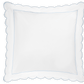 The Butterfield Bedding Collection, Blue by Matouk features a square white Egyptian cotton percale pillow with scalloped black edges and a subtle blue border, shown against a plain background.
