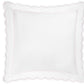 Butterfield Bedding Collection white square pillow by Matouk, featuring scalloped edges and a subtle pink border, shown against a plain white background. Designed to complement Egyptian cotton sheets and percale sheeting for an elegant, cohesive look.