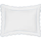 The Butterfield Bedding Collection by Matouk features a white rectangular pillow with scalloped edges and a thin light blue trim, displayed on a plain white background—an ideal complement to Egyptian cotton sheets and other fine percale sheeting, with its delicate scallop detail adding an elegant touch.