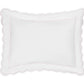 A white rectangular pillow from the Matouk Butterfield Bedding Collection, featuring scalloped edges and a subtle pink outline reminiscent of fine Egyptian cotton sheets, photographed against a plain white background.