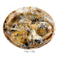 The Nashi Home Mocha Resin Serveware Collection includes a round, marbled chip and dip platter with a central dip section—food safe and ideal for serving or as stylish home decor.