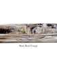 A large, oval-shaped bowl from the Mocha Resin Serveware Collection by Nashi Home features a marbled brown, gray, and white design. Food safe and stylish for home decor. "Boat Bowl Large" text shown on a white background.