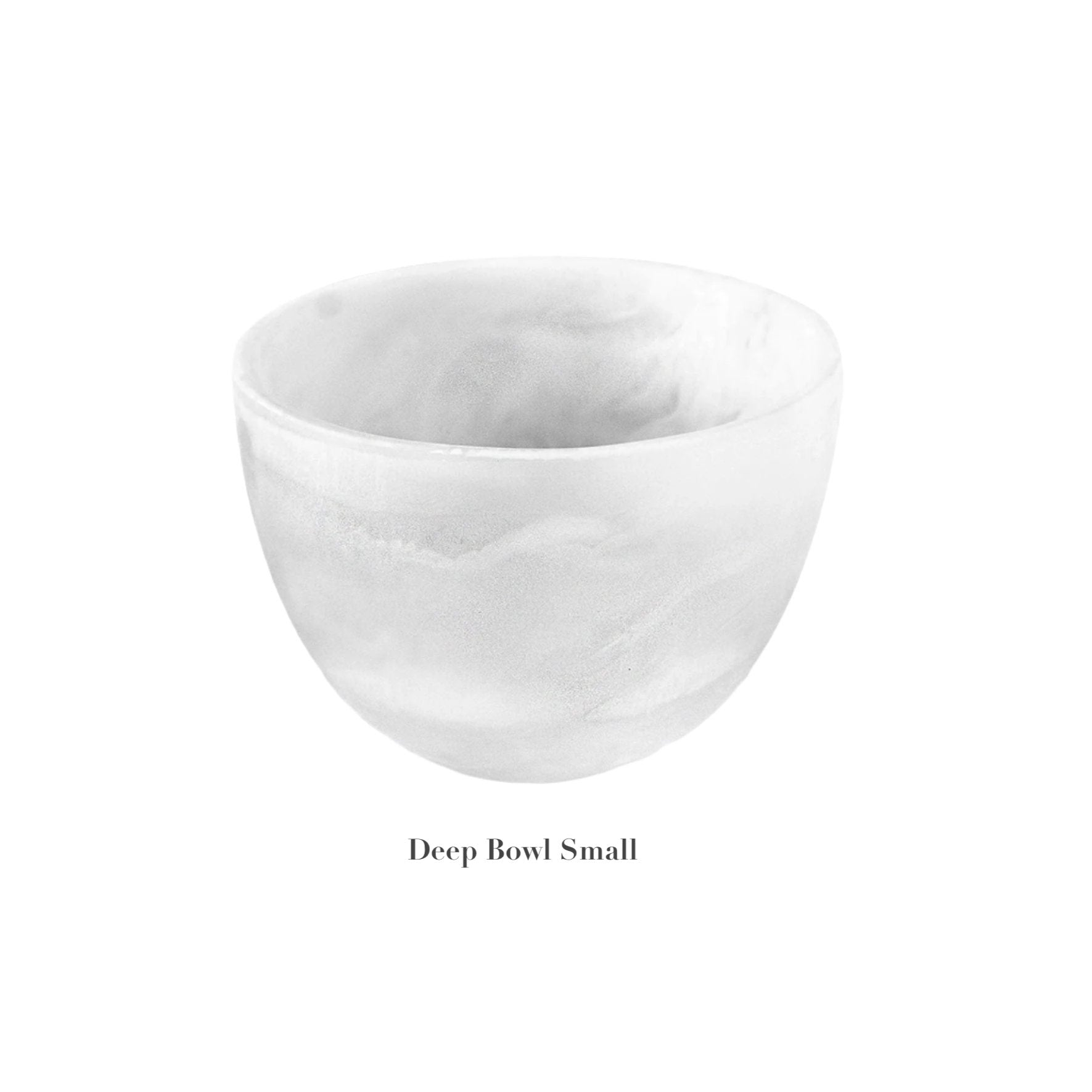 A small, white bowl from the Nashi Home White Resin Serveware Collection is centered on a plain background with “Deep Bowl Small” below—a chic home decor accent or stylish serving piece.