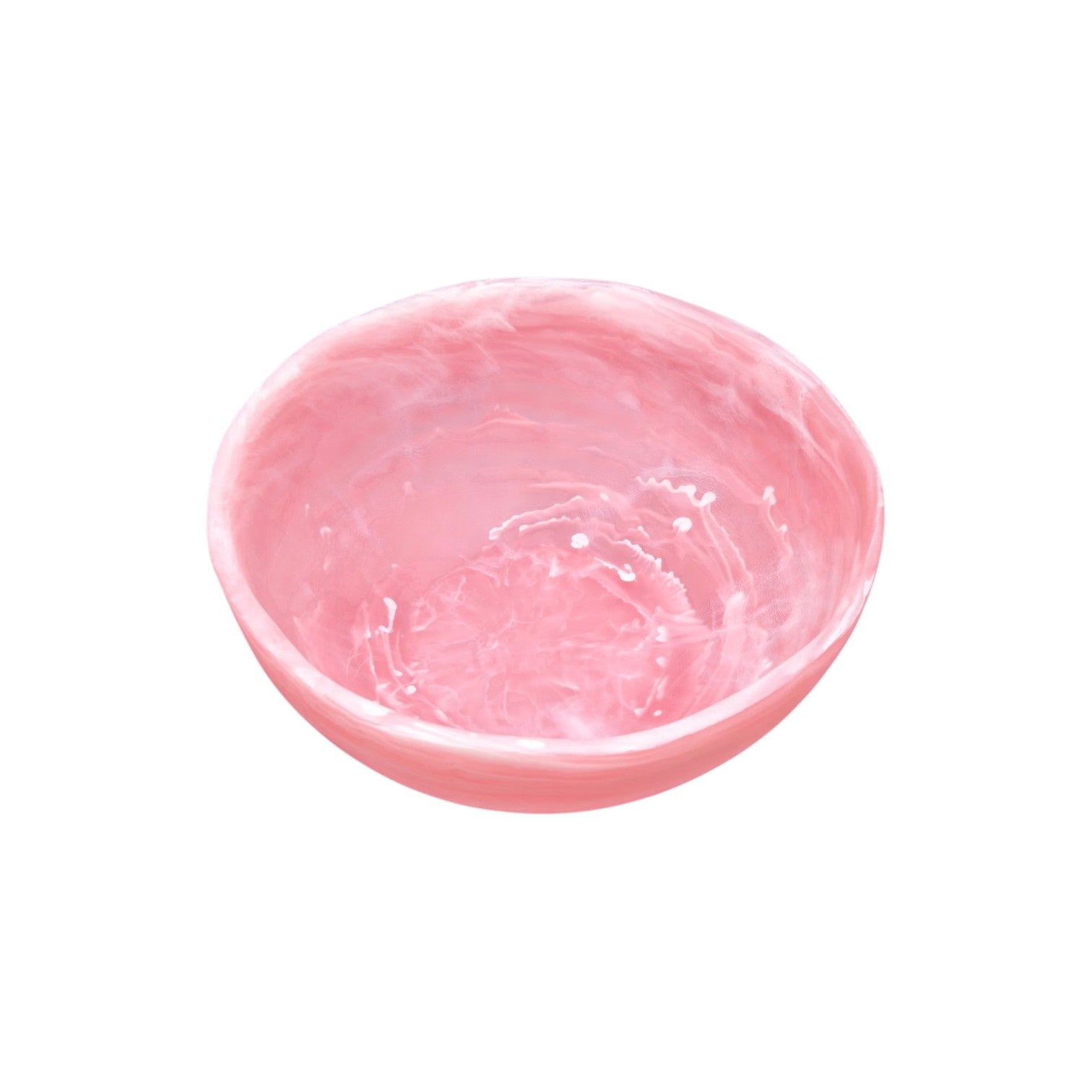 A pink marbled ceramic bowl from the Nashi Home Pink Swirl Collection is displayed on a white background, offering an elegant serving piece ideal for home decor or entertaining guests.