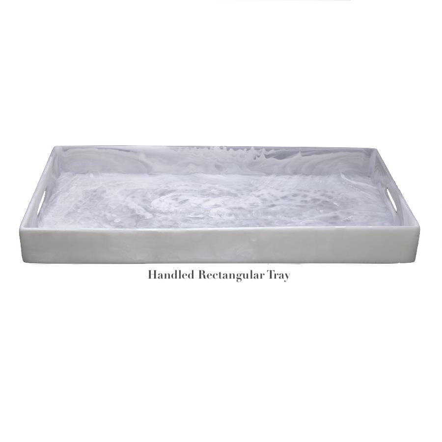 Part of the Nashi Home White Resin Serveware Collection, this handled rectangular tray features a white marbled surface and side handles, adding a chic accent to your home decor.
