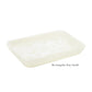 The Nashi Home White Resin Serveware Collection features a small rectangular tray with raised edges and a glossy finish—ideal for serving or decor. Text reads "Rectangular Tray Small." Shown on a plain white background.