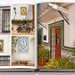 The Marbella Sol book by Assouline showcases images of a Spanish-style courtyard in Marbella, featuring decorative tiles, religious artwork, a red door, and potted plants.