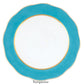 The Herend Silk Ribbons Charger features a round white plate with a turquoise blue scalloped edge and gold rim, adding elegance to any table. The word "Turquoise" appears below the plate.