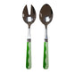 The Addison Ross Wave Salad Server Set features stainless steel tops and green-and-white wavy handles, shown side by side on a white background.