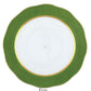 A handmade porcelain plate with a wavy green border and gold rim, shown from above—perfect for enhancing your table or pairing with the Herend Silk Ribbons Charger.