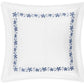 A square pillowcase from the Callista Bedding Collection by Matouk, featuring a blue floral vines border along the edges, crafted from luxurious Giza Egyptian cotton and photographed from above on a white background.