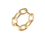 The Kim Seybert Chain Link Napkin Ring Collection features gold napkin rings crafted from interconnected oval links with a textured finish, bringing an elegant and stylish touch to any table setting. Shown here on a white background.