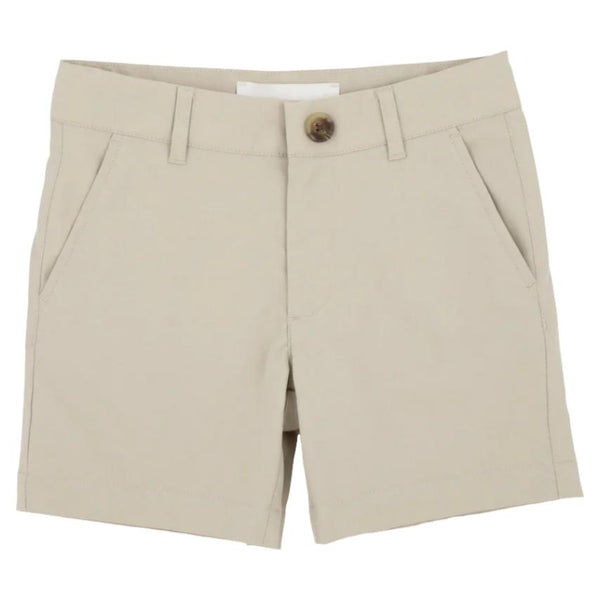 The Beaufort Bonnet Company Prepletic Boy's Charlie's Chinos, featuring belt loops, a brown button, and side pockets, are crafted from performance fabric by The Beaufort Bonnet Company.