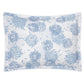 Square pillow with a white background from the Matouk Tillett x Matouk Chrysanthemum Bedding Collection in Blue, featuring a blue and light blue chrysanthemum floral motif.