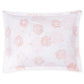 Square pillowcase from the Tillett Chrysanthemum Bedding Collection by Matouk, featuring a light pink chrysanthemum floral motif on a white background, viewed from above. Inspired by the timeless elegance of Tillett Textiles.