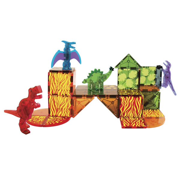 The Dino World 40-Piece set features four oversized, fully-magnetic dinosaurs