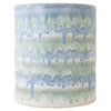Cylindrical Garden Stool Collection - Drip Banded Celadon and Blue, 20.5”H x 13”W x 11.5”W
