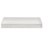 The White Reed Bath Collection by Kim Seybert features a rectangular white tray with raised sides and a geometric reed pattern, reminiscent of wicker cane, shown from the front against a plain background.