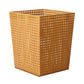 The Kim Seybert Natural Reed Bath Collection wastebasket is square-shaped with a perforated pattern and open top, crafted from natural wicker for a stylish look. Shown against a white background.