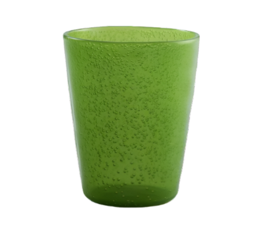 The Memento Lime Acrylic Drinkware Collection features a green textured tumbler with a slightly tapered shape, perfect for outdoor dining. Shown here on a white background.
