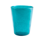 A turquoise acrylic tumbler from the Memento Turquoise Acrylic Drinkware Collection, perfect for outdoor dining, stands out against a white background.