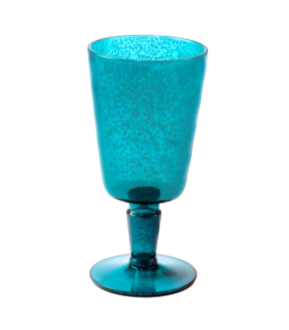 This blue, textured goblet with a short stem is from the Turquoise Acrylic Drinkware Collection by Memento—crafted from durable acrylic and perfect for outdoor dining.