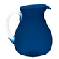 The Memento Deep Blue Acrylic Drinkware Collection features a blue pitcher with a clear handle and small spout, adding elegance to outdoor dining. Shown against a white background.