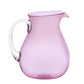A translucent pink acrylic pitcher from the Memento Pink Acrylic Drinkware Collection features a wide body, narrow spout, and clear curved handle—ideal for outdoor dining and stylish gatherings.