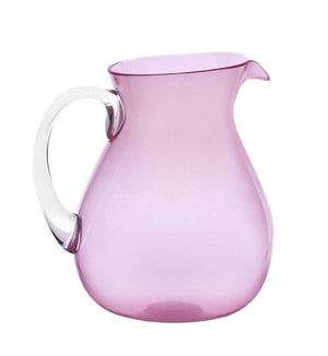 A translucent pink acrylic pitcher from the Memento Pink Acrylic Drinkware Collection features a wide body, narrow spout, and clear curved handle—ideal for outdoor dining and stylish gatherings.