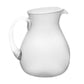 The Memento White Acrylic Drinkware Collection features a clear pitcher with a curved body, wide base, and handle—ideal for outdoor dining. Its simple design pairs well with bold colors or other functional pieces, pictured on a plain white background.
