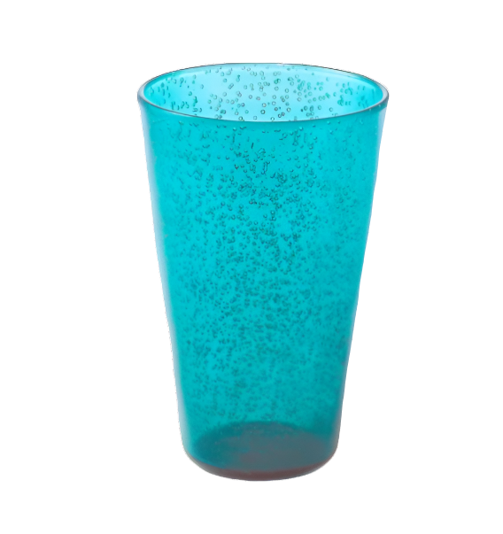 A translucent blue acrylic cup from the Memento Turquoise Acrylic Drinkware Collection, featuring a textured, bubbly pattern—ideal for outdoor dining, shown against a white background.
