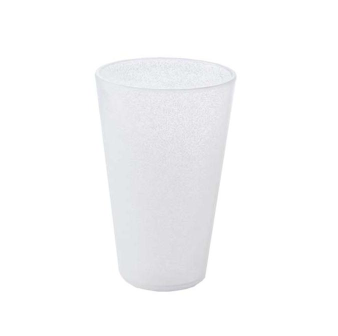 The Memento White Acrylic Drinkware Collection features a translucent, frosted plastic cup—ideal for outdoor dining and perfect to mix with other functional pieces from the collection.