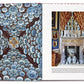 An open book displays a page highlighting blue and white Chinoiserie porcelain plates on a ceiling, while the adjacent page presents a fireplace embellished with similar vases, reflecting the elegance of Vendome's "Dragons & Pagodas: A Celebration of Chinoiserie.