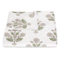 A neatly folded bedsheet from the Dalila Bedding Collection by Matouk, featuring a vibrant green and beige floral pattern inspired by Schumacher block print, displayed on a plain white background.