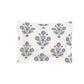 Matouk’s Dalila Bedding Collection pillowcase features a white rectangular design adorned with blue and gray floral clusters and leaves, inspired by Schumacher block prints, and is showcased on a plain white background.