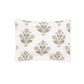 Rectangular white pillowcase from the Dalila Bedding Collection by Matouk, featuring a vibrant repeating floral and leaf motif inspired by Schumacher block prints, crafted from smooth Luca percale and shown against a plain white background.