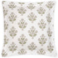 Explore the Dalila Bedding Collection by Matouk, featuring a white rectangular pillowcase adorned with rows of green and brown floral motifs inspired by vibrant Schumacher block print designs, expertly crafted in soft Luca percale.