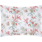 The Matouk Del Tesoro Bedding Collection, Coral, features a white pillowcase adorned with vibrant sea life motifs—red coral, seashells, and marine creatures—adding a lively oceanic touch to your decor.