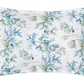 The Matouk Del Tesoro Bedding Collection, Sea, features a rectangular pillowcase with blue and green coral, seashells, and marine plants on a white background.