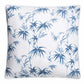 The Dominique Bedding Collection, Azure by Matouk features a square pillow with a white background and bold blue bamboo leaf and stem pattern, crafted from soft Egyptian cotton and OEKO-TEX® certified for comfort and safety.