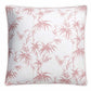 The Dominique Bedding Collection, Blush by Matouk features a square pillow with a pink bamboo and branch pattern on white, crafted from soft Egyptian cotton percale and OEKO-TEX® certified for quality and safety.