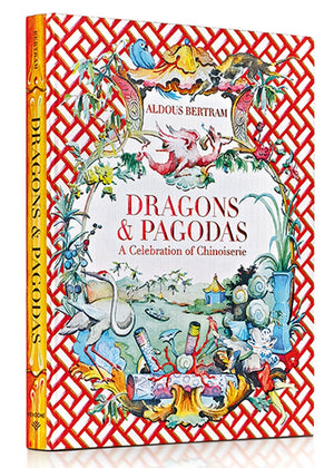 The cover of "Dragons & Pagodas: A Celebration of Chinoiserie" by Vendome features intricate illustrations of dragons, pagodas, and other Asian-inspired designs.