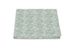 The Duma Diamond Bedding Collection by Matouk features green and white patterned cloth with a geometric diamond design, crafted from luxurious Egyptian cotton percale in the Schumacher design style, displayed against a plain white background.