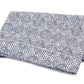 A folded rectangular blanket from the Matouk Duma Diamond Bedding Collection, featuring a blue and white geometric diamond pattern in a distinctive Schumacher design and crafted from luxurious Egyptian cotton percale, displayed on a white background.