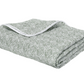 A folded green and white Matouk Duma Diamond Bedding Collection blanket in Grass, OEKO-TEX® certified, featuring a textured geometric pattern and soft white trim.