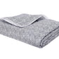 A folded gray and white blanket from the Matouk Duma Diamond Bedding Collection, featuring a subtle geometric pattern inspired by Schumacher design, displayed on a plain white background.