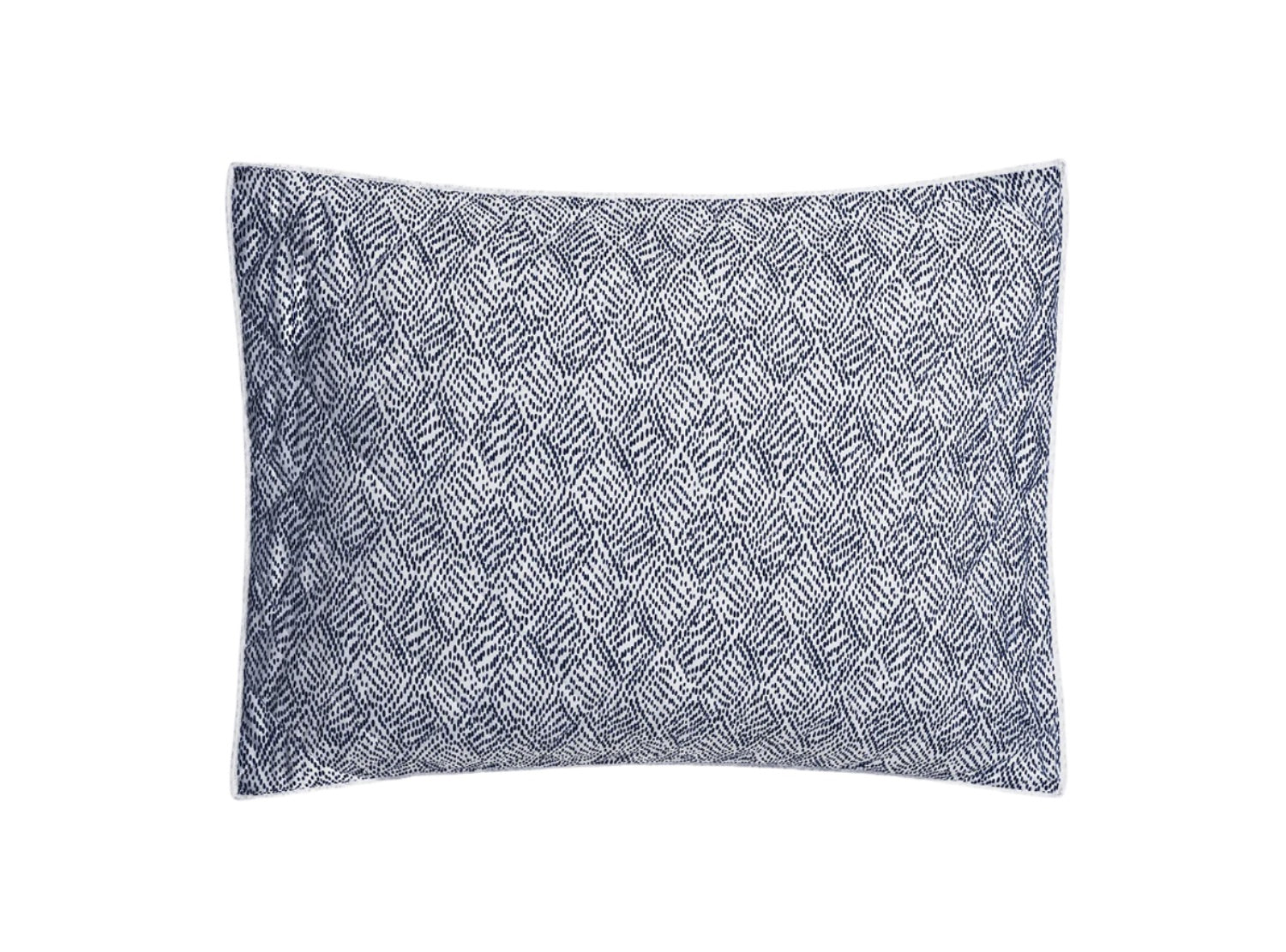 Rectangular pillow from the Matouk Duma Diamond Bedding Collection, featuring a dark blue and white herringbone geometric pattern on luxurious Egyptian cotton percale, set against a plain white background.